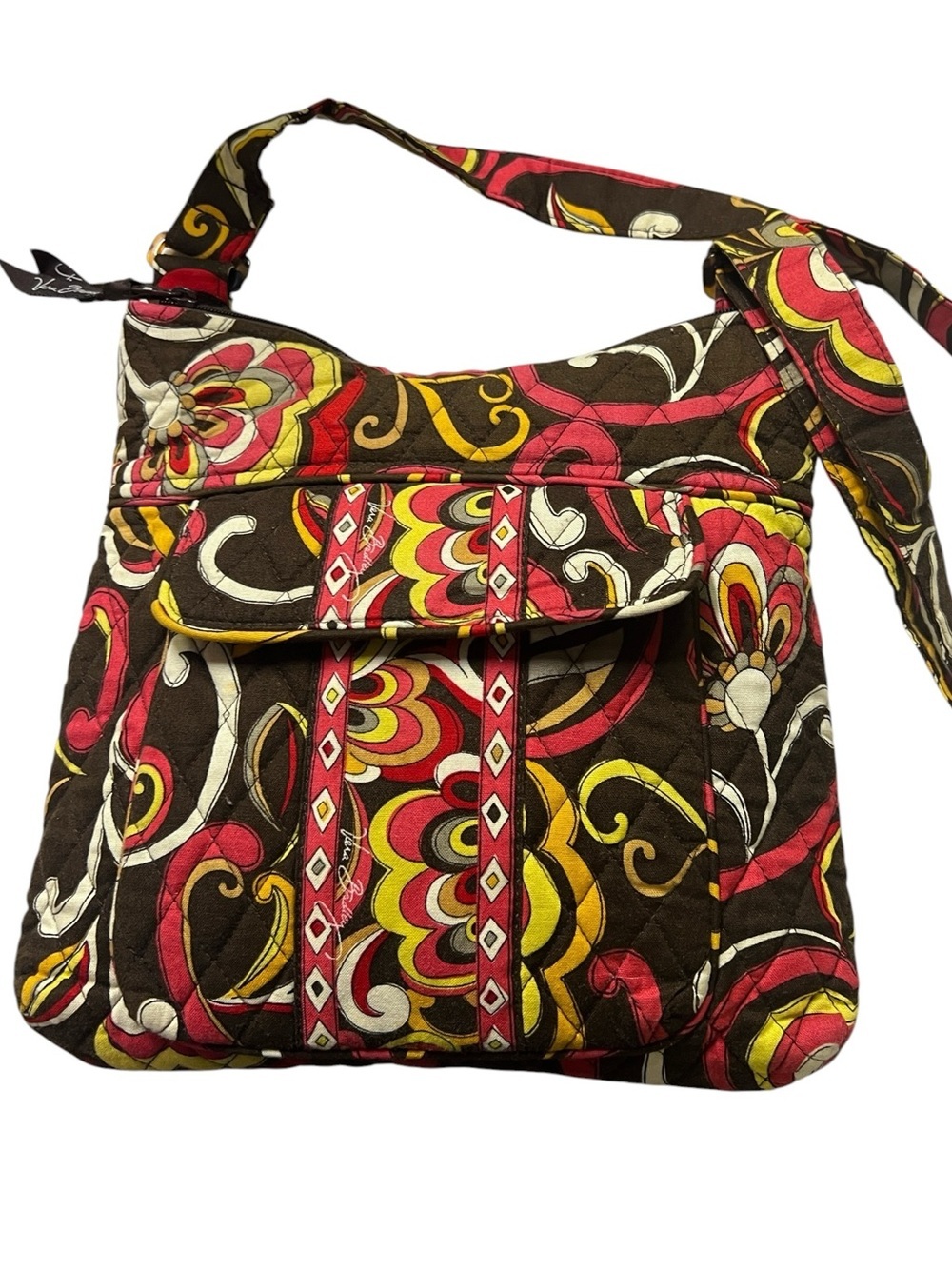 Vera Bradley Quilted Floral Crossbody Bag - Brown Pink Yellow